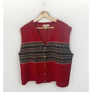 Vtg Eddie Bauer Sweater Vest Red Fair Isle Wool Cabincore Gorpcore Holiday XXL